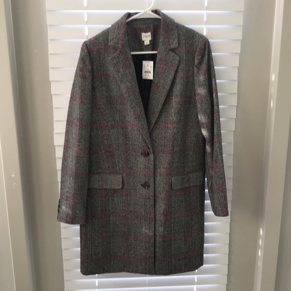 J Crew Glen Plaid Topcoat Wool Black Ivory Plum Size 4 - Picture 5 of 16